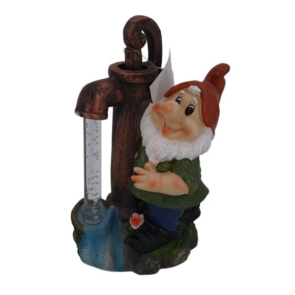 Garden Gnome with Solar Light & LED Water Pump – 10" Resin Statue, Paint Chipped - Picture 1 of 9